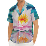 Pink Water Lily Print Men's Deep V-Neck Shirt