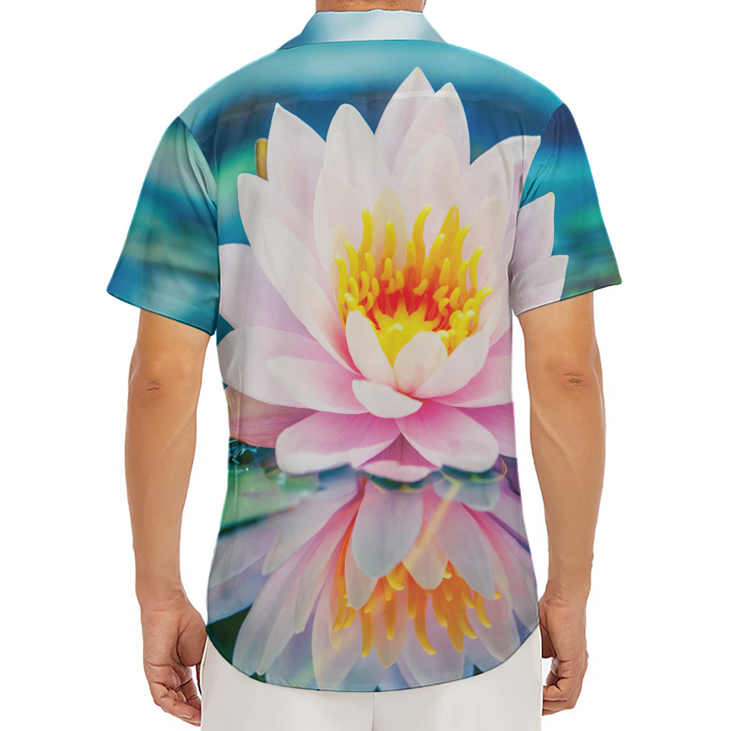 Pink Water Lily Print Men's Deep V-Neck Shirt