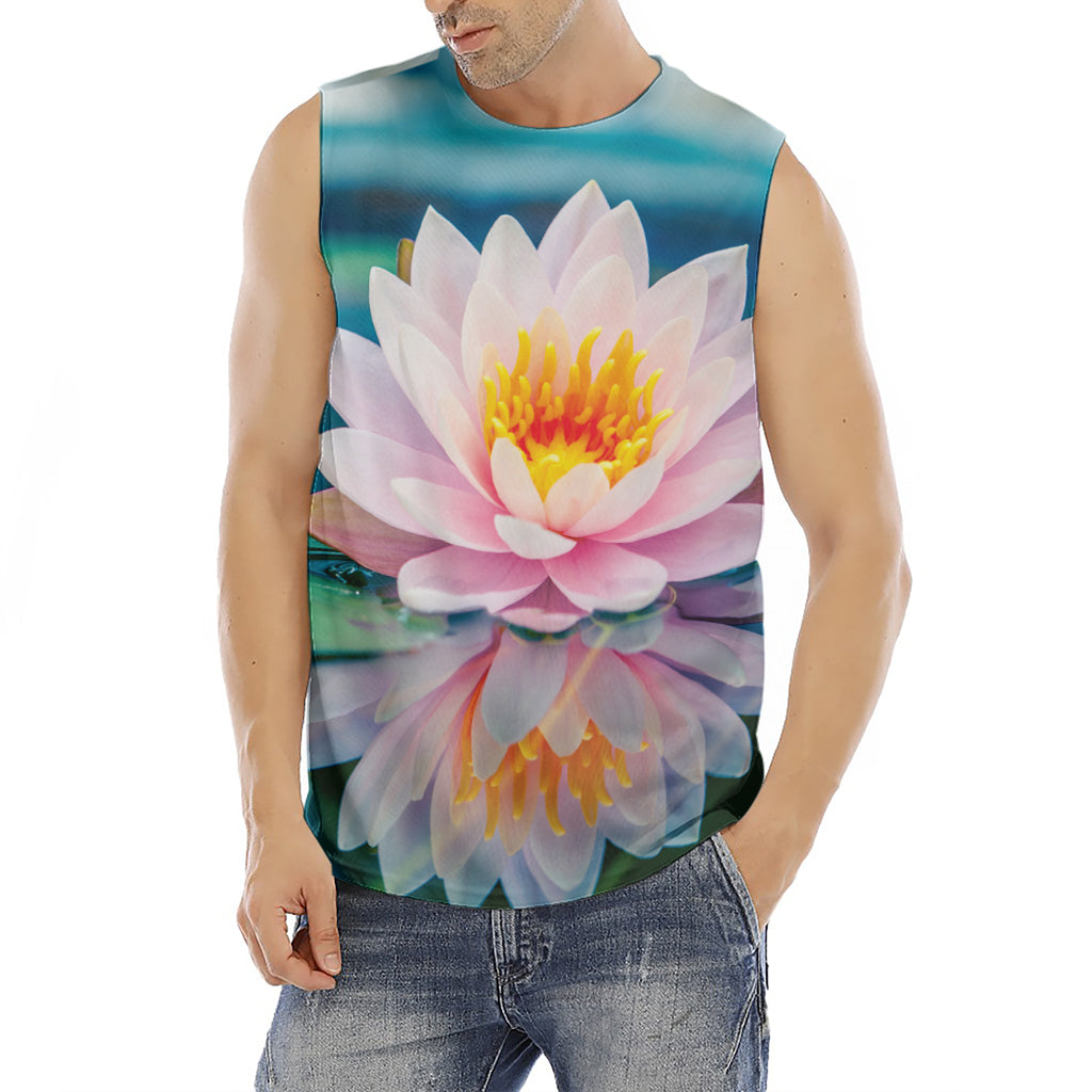 Pink Water Lily Print Men's Fitness Tank Top