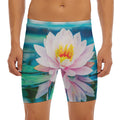 Pink Water Lily Print Men's Long Boxer Briefs
