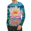 Pink Water Lily Print Men's Long Sleeve Rash Guard