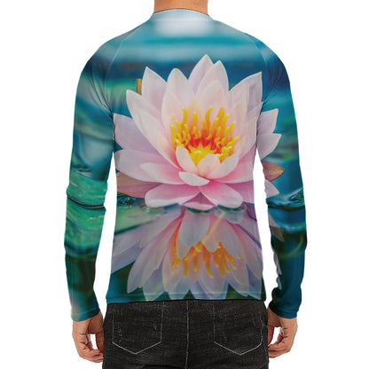 Pink Water Lily Print Men's Long Sleeve Rash Guard