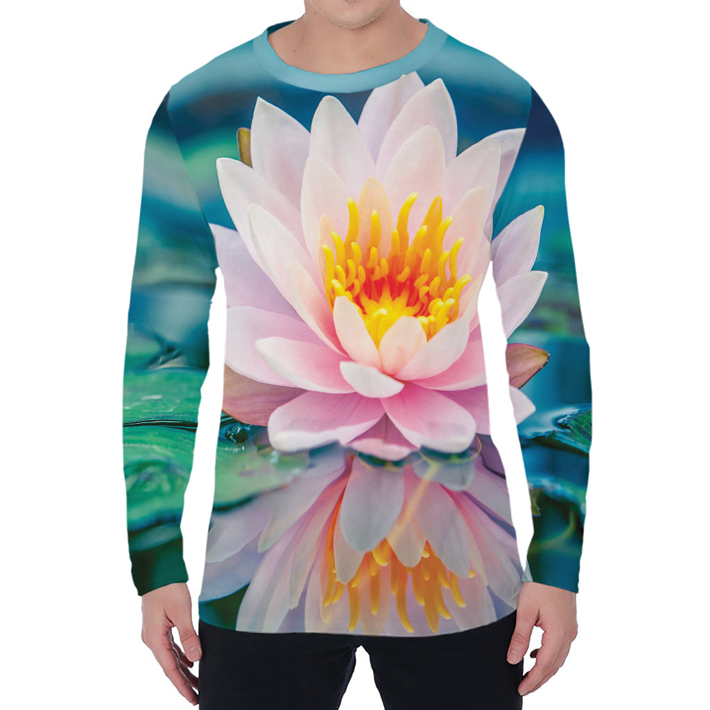 Pink Water Lily Print Men's Long Sleeve T-Shirt