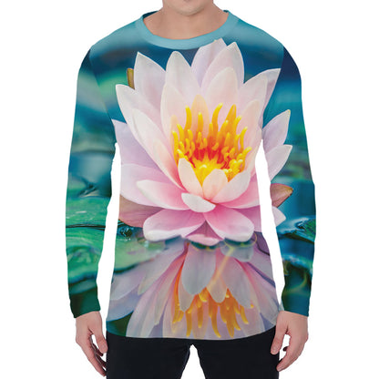 Pink Water Lily Print Men's Long Sleeve T-Shirt