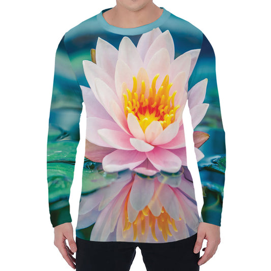 Pink Water Lily Print Men's Long Sleeve T-Shirt