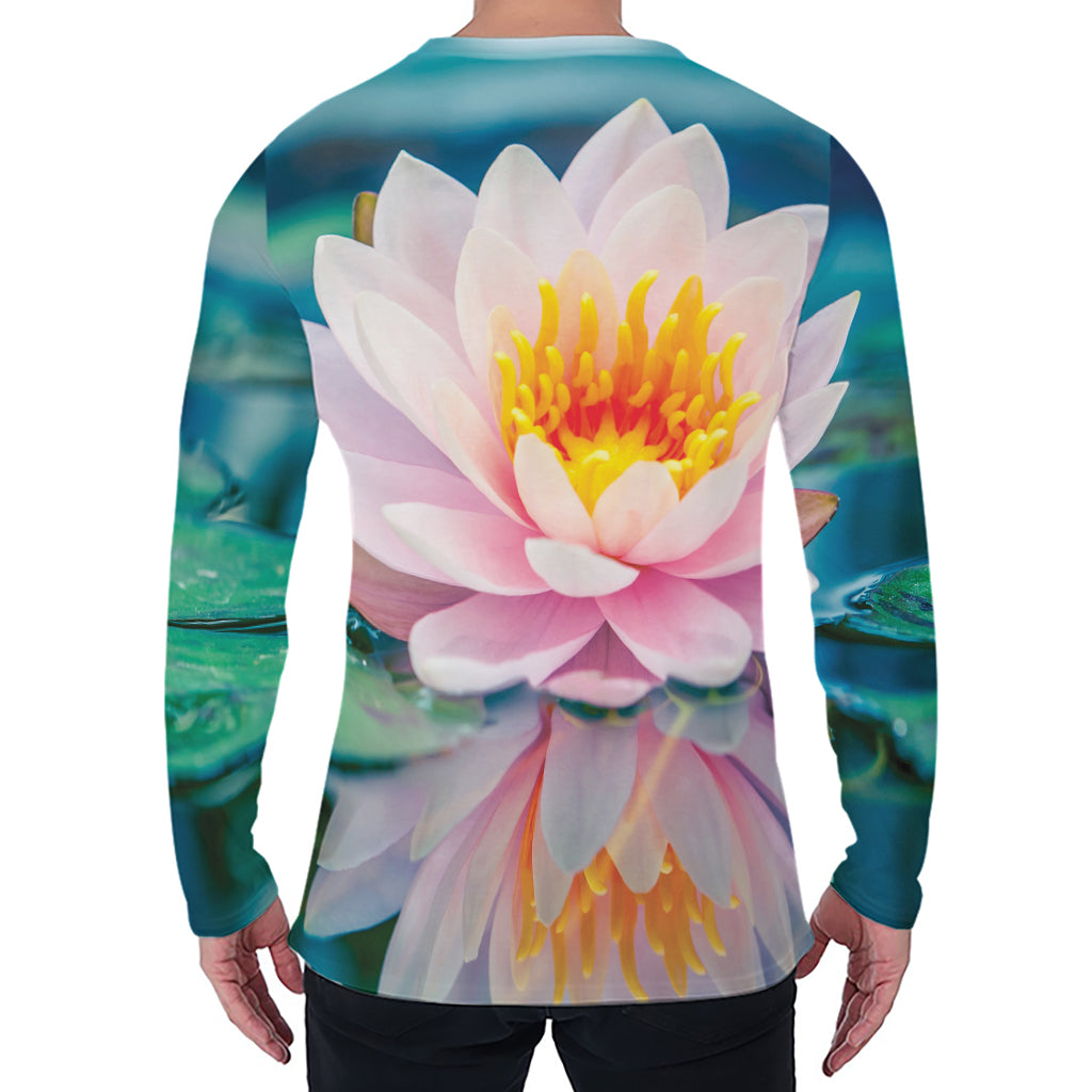 Pink Water Lily Print Men's Long Sleeve T-Shirt