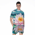 Pink Water Lily Print Men's Romper