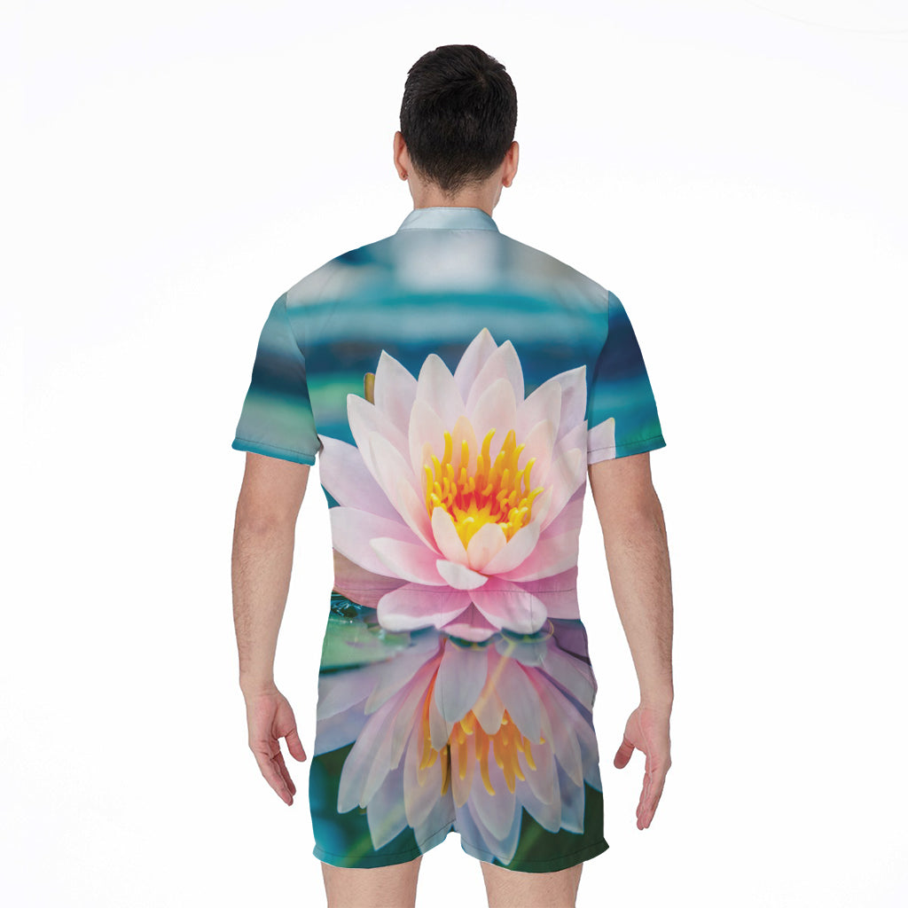 Pink Water Lily Print Men's Rompers