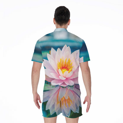 Pink Water Lily Print Men's Rompers