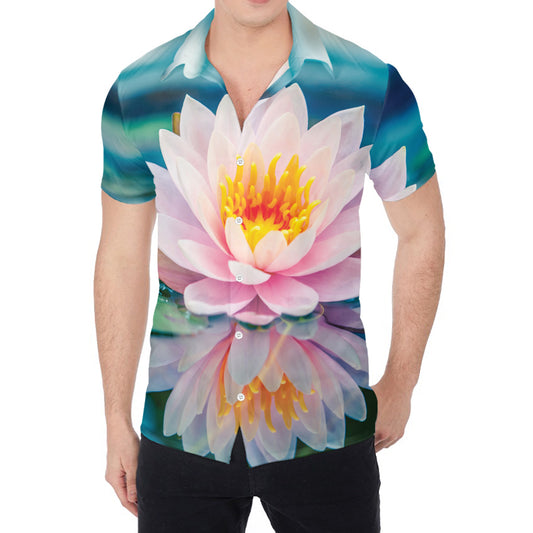 Pink Water Lily Print Men's Shirt