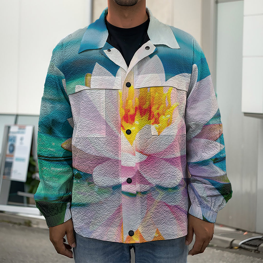 Pink Water Lily Print Men's Shirt Jacket