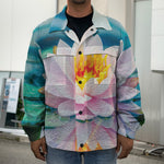 Pink Water Lily Print Men's Shirt Jacket