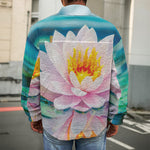 Pink Water Lily Print Men's Shirt Jacket