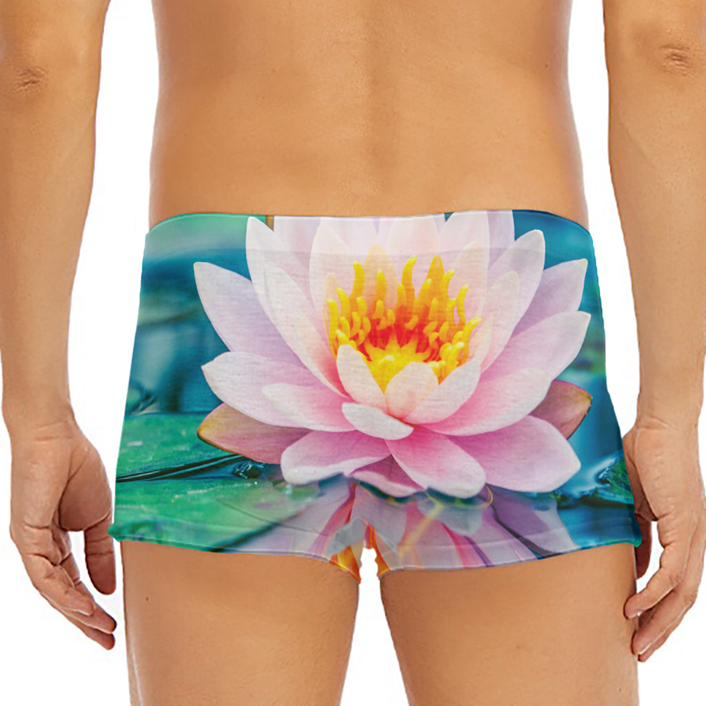 Pink Water Lily Print Men's Short Boxer Briefs
