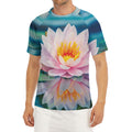 Pink Water Lily Print Men's Short Sleeve Rash Guard