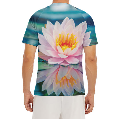 Pink Water Lily Print Men's Short Sleeve Rash Guard