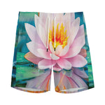 Pink Water Lily Print Men's Sports Shorts