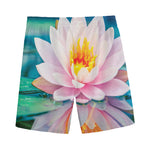 Pink Water Lily Print Men's Sports Shorts
