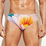 Pink Water Lily Print Men's Swim Briefs