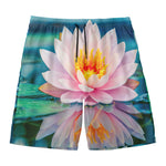 Pink Water Lily Print Men's Swim Trunks