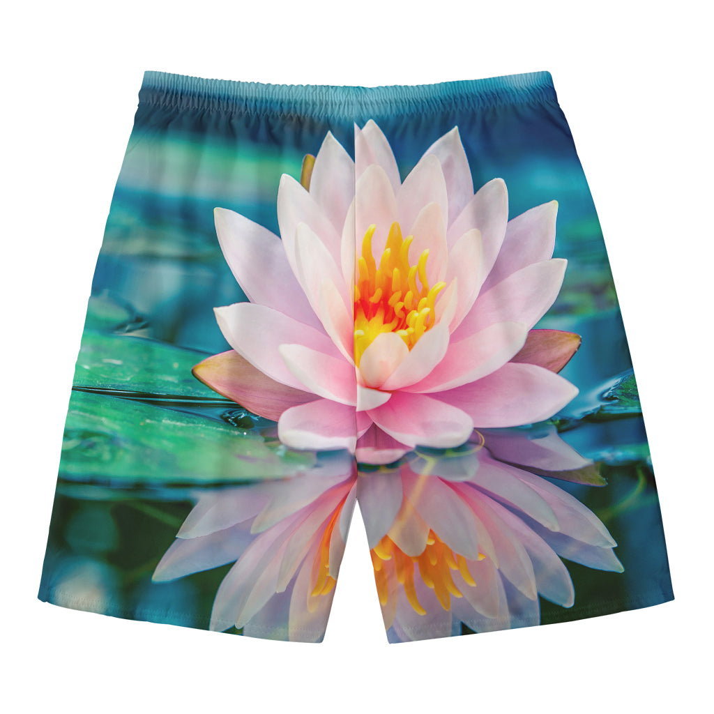 Pink Water Lily Print Men's Swim Trunks
