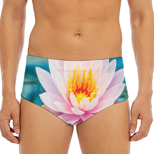 Pink Water Lily Print Men's Triangle Swim Briefs