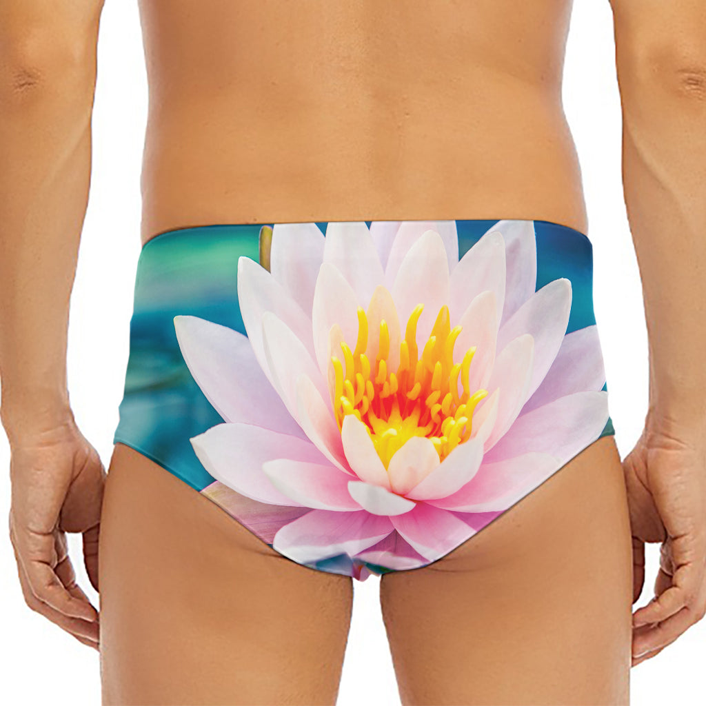Pink Water Lily Print Men's Triangle Swim Briefs