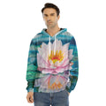 Pink Water Lily Print Men's Velvet Pullover Hoodie