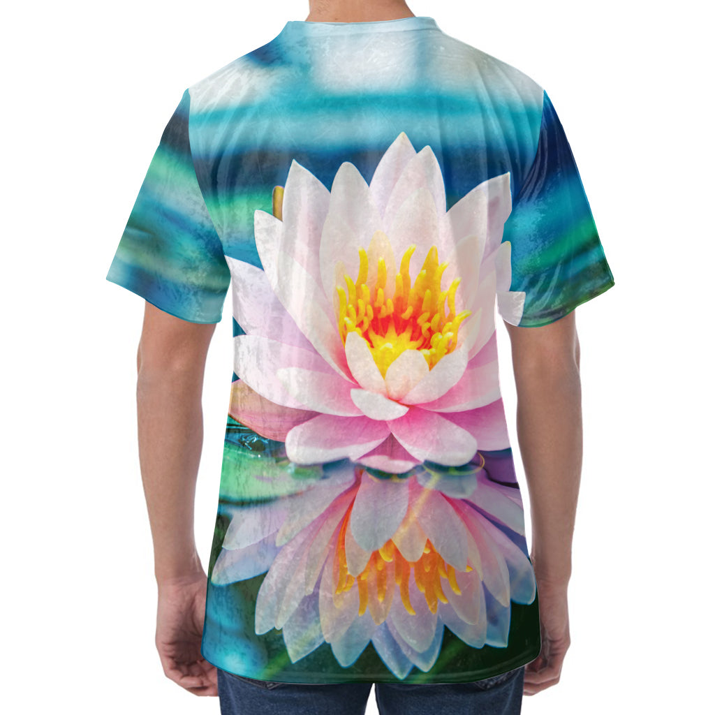 Pink Water Lily Print Men's Velvet T-Shirt