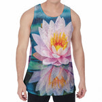 Pink Water Lily Print Men's Velvet Tank Top