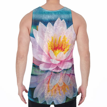 Pink Water Lily Print Men's Velvet Tank Top