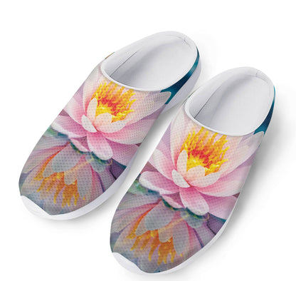 Pink Water Lily Print Mesh Casual Shoes