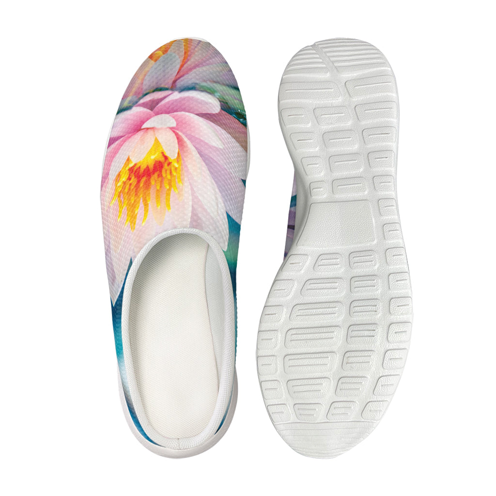 Pink Water Lily Print Mesh Casual Shoes