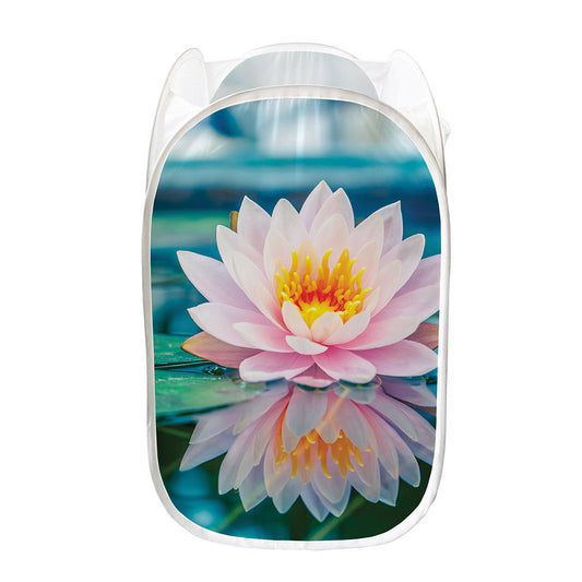 Pink Water Lily Print Mesh Laundry Hamper