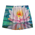 Pink Water Lily Print Mesh Shorts