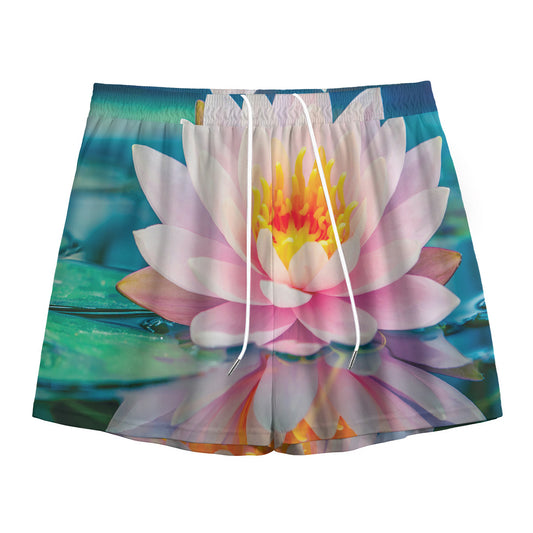 Pink Water Lily Print Mesh Shorts