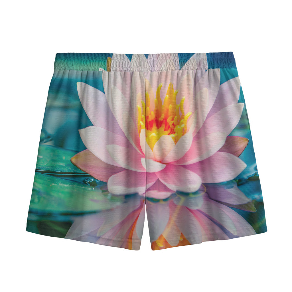 Pink Water Lily Print Mesh Shorts