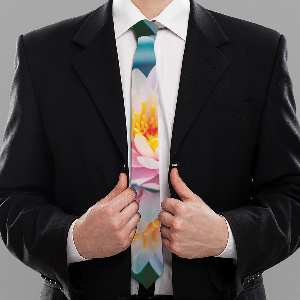 Pink Water Lily Print Necktie