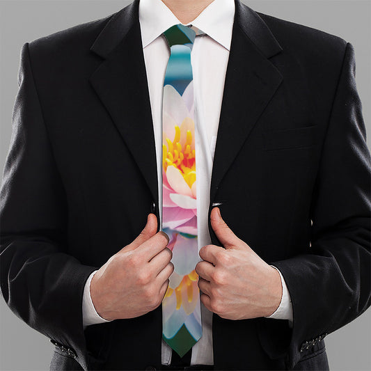 Pink Water Lily Print Necktie