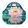 Pink Water Lily Print Neoprene Lunch Bag