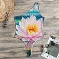 Pink Water Lily Print One Shoulder Bodysuit