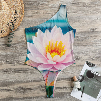 Pink Water Lily Print One Shoulder Bodysuit