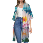 Pink Water Lily Print Open Front Beach Cover Up