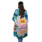 Pink Water Lily Print Open Front Beach Cover Up