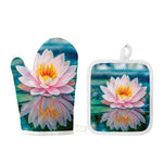 Pink Water Lily Print Oven Mitt And Pot Holder Set