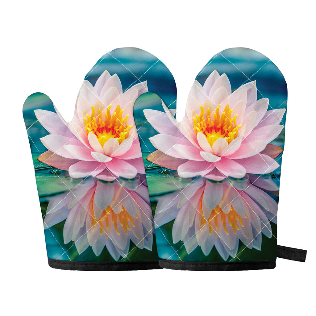 Pink Water Lily Print Oven Mitts