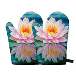 Pink Water Lily Print Oven Mitts