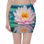 Pink Water Lily Print Pencil Mini Skirt