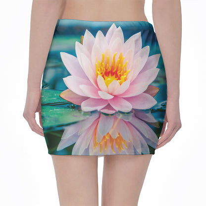 Pink Water Lily Print Pencil Mini Skirt