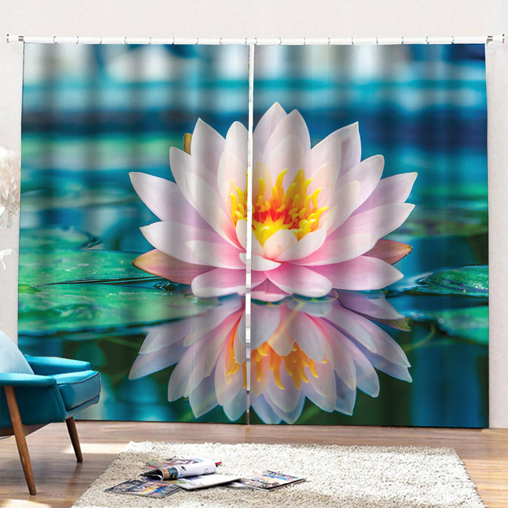 Pink Water Lily Print Pencil Pleat Curtains